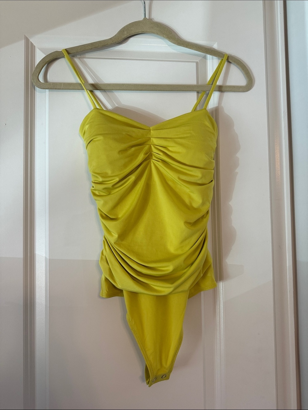 NWT! Express Lime Yellow Ruched Bodysuit